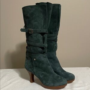 Nwt’s For All Mankind Green Suede Italian Boots With Adjustable Straps Size 10